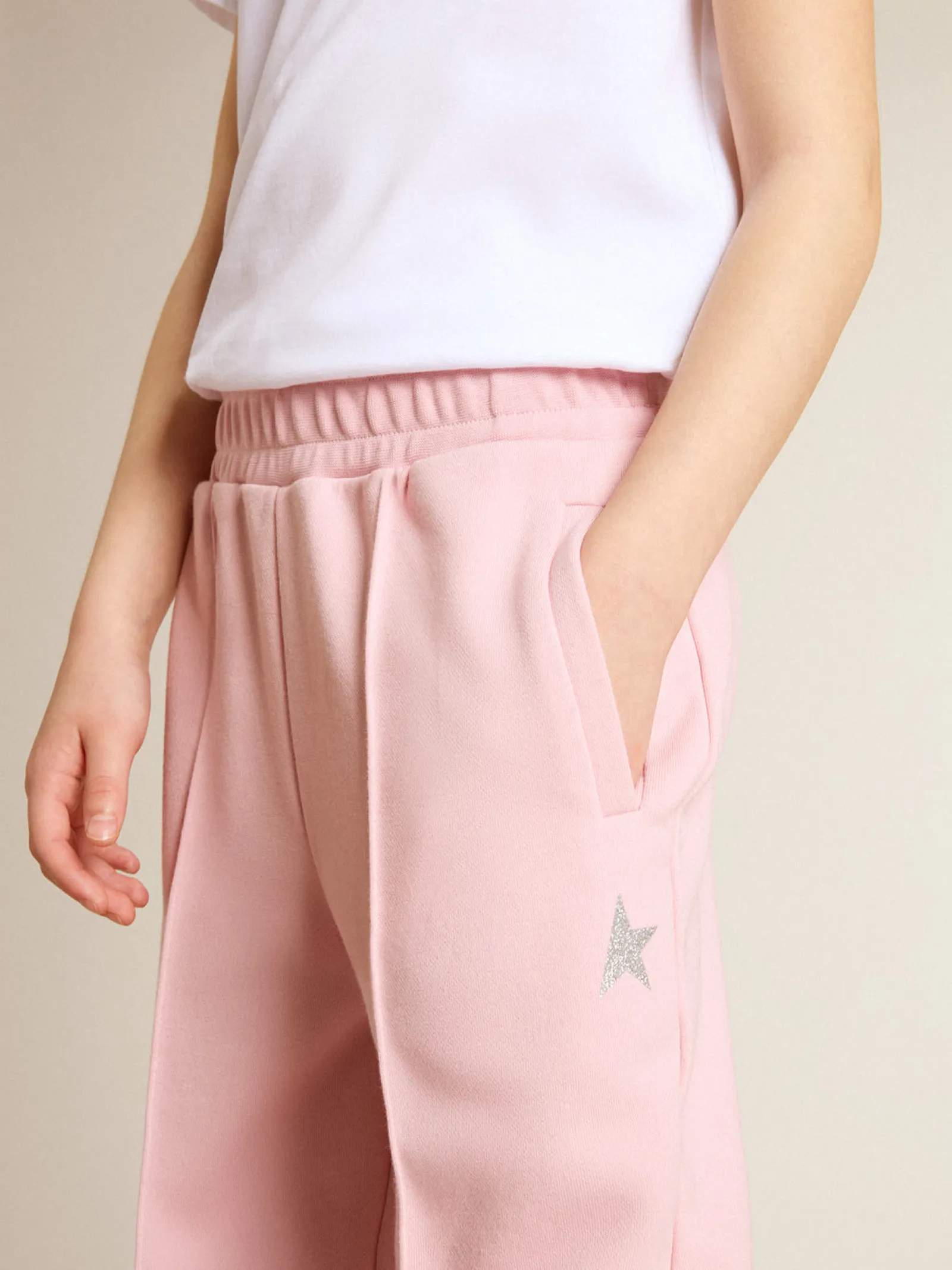Store Golden Goose Calça de jogging rosa com estrela de glitter na frente Cor: rosa