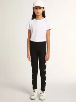 Discount Golden Goose Calça de legging infantil feminina preta com estrelas brancas nas laterais Coleção Star