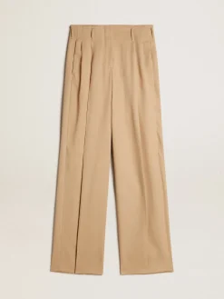 Clearance Golden Goose Calça feminina de gabardine de lã cor areia Golden Collection