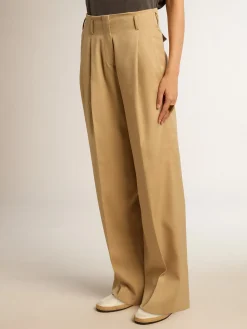 Clearance Golden Goose Calça feminina de gabardine de lã cor areia Golden Collection