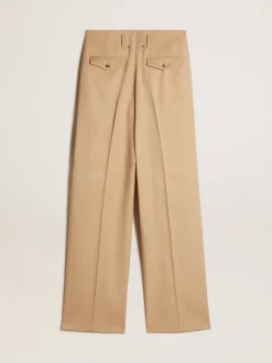 Clearance Golden Goose Calça feminina de gabardine de lã cor areia Golden Collection