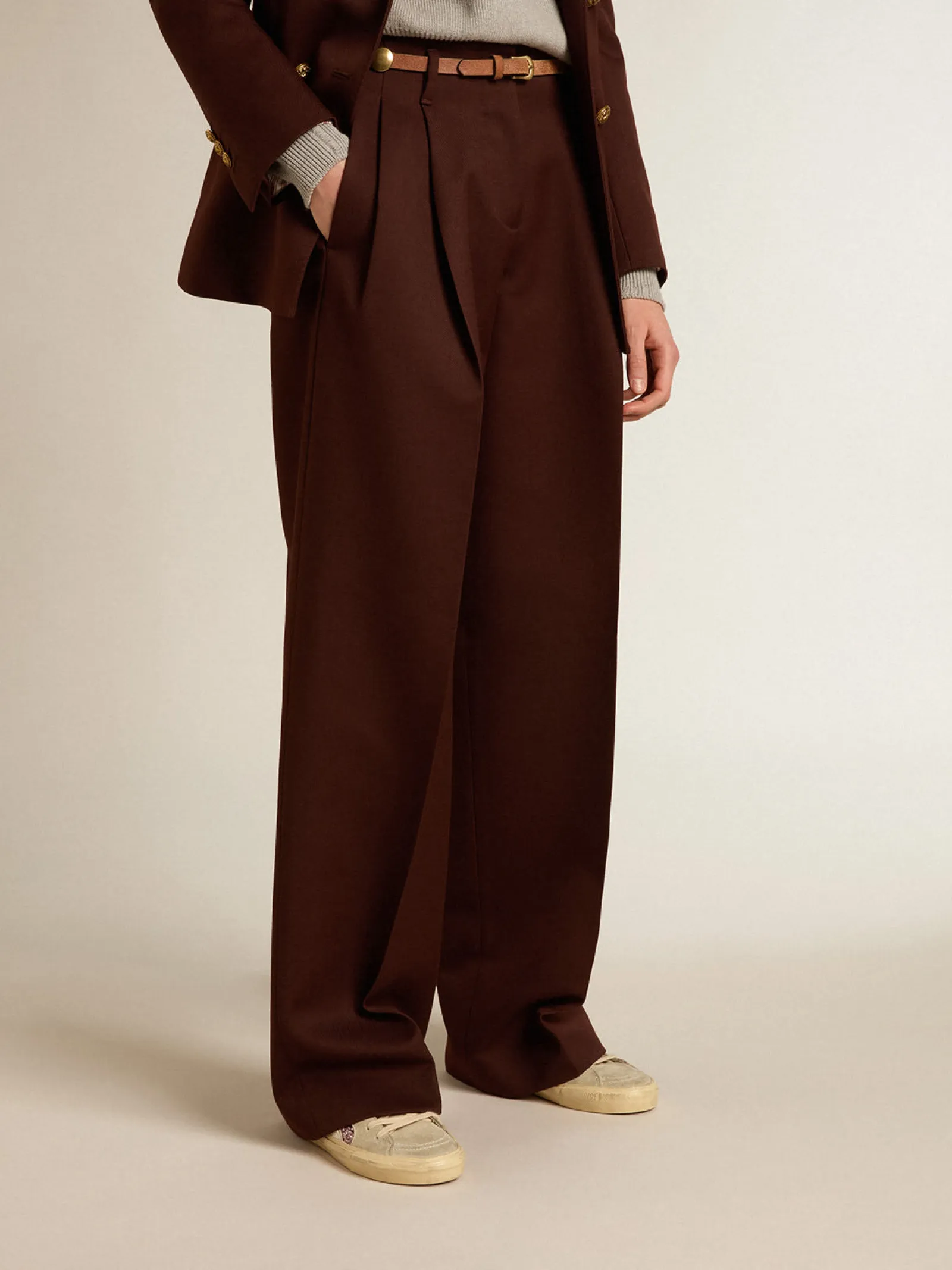 Cheap Golden Goose Calça feminina de gabardine de lã cor café Cor: chicory coffee