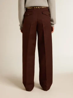 Cheap Golden Goose Calça feminina de gabardine de lã cor café Cor: chicory coffee