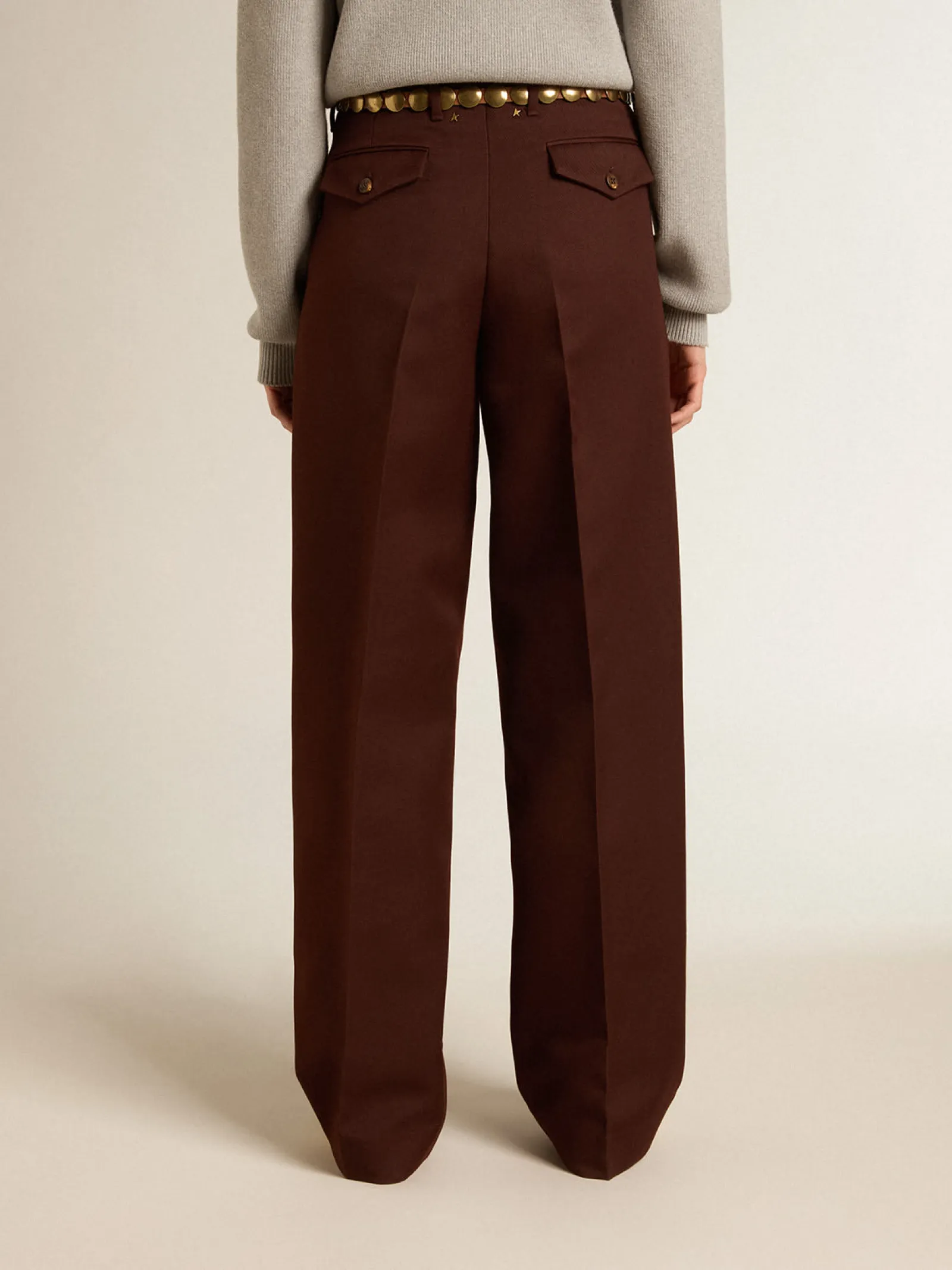 Cheap Golden Goose Calça feminina de gabardine de lã cor café Cor: chicory coffee