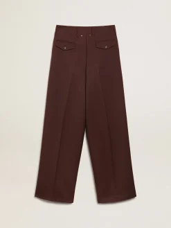 Cheap Golden Goose Calça feminina de gabardine de lã cor café Cor: chicory coffee