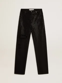 Best Golden Goose Calça feminina de jeans de algodão e cristais aplicados com efeito degradê Coleção Journey