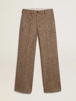 Sale Golden Goose Calça feminina de misto lã e seda bege e marrom Coleção Journey