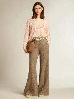 Sale Golden Goose Calça feminina de misto lã e seda bege e marrom Coleção Journey