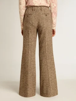 Sale Golden Goose Calça feminina de misto lã e seda bege e marrom Coleção Journey