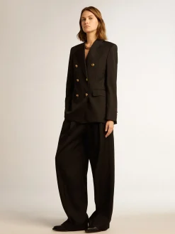 Discount Golden Goose Calça feminina em gabardine de lã preta Coleção Journey