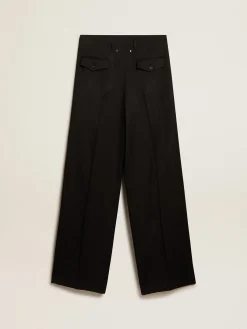 Discount Golden Goose Calça feminina em gabardine de lã preta Coleção Journey
