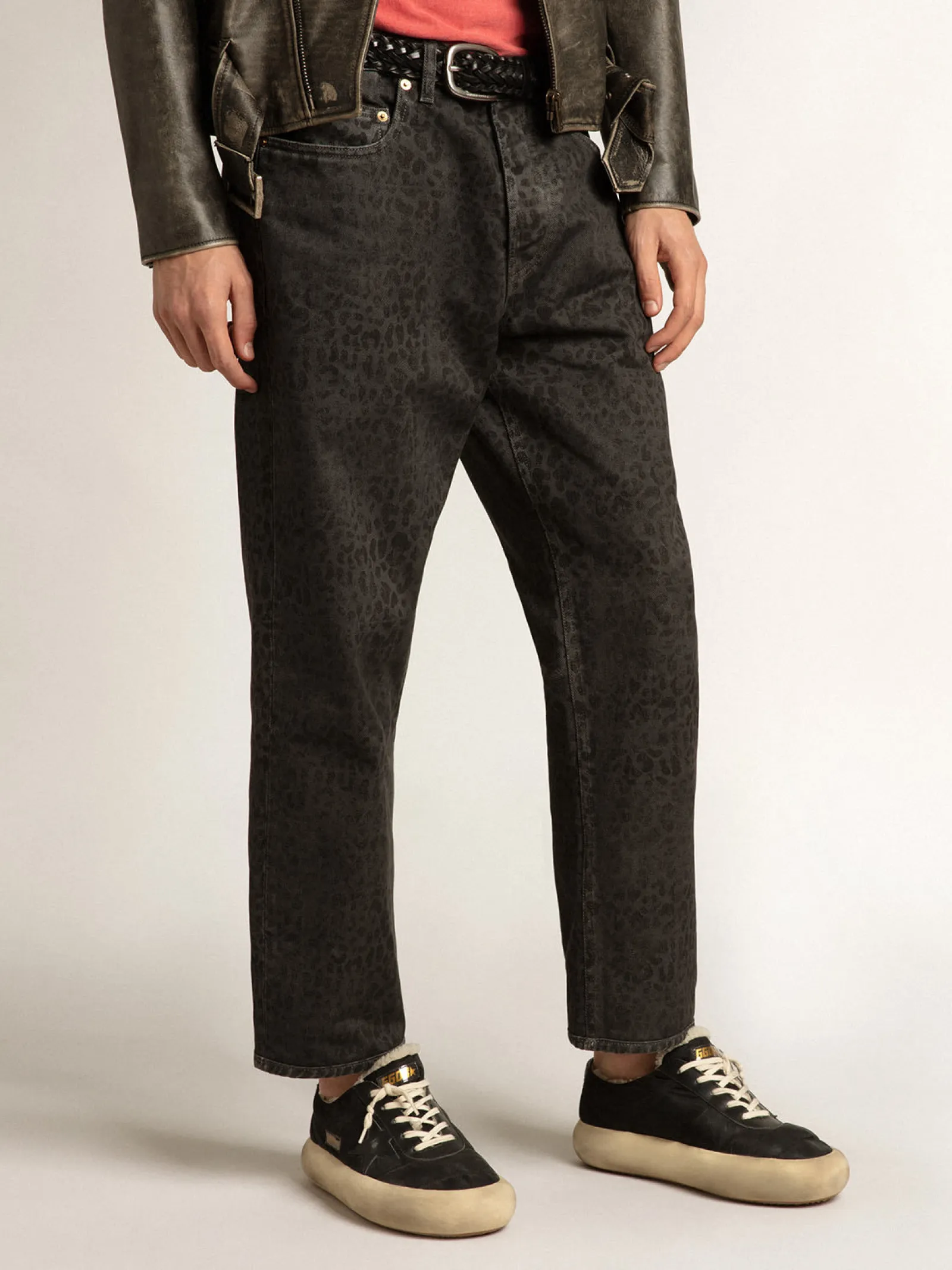 Sale Golden Goose Calça jeans cinza masculina com estampa de leopardo Cor: cinza