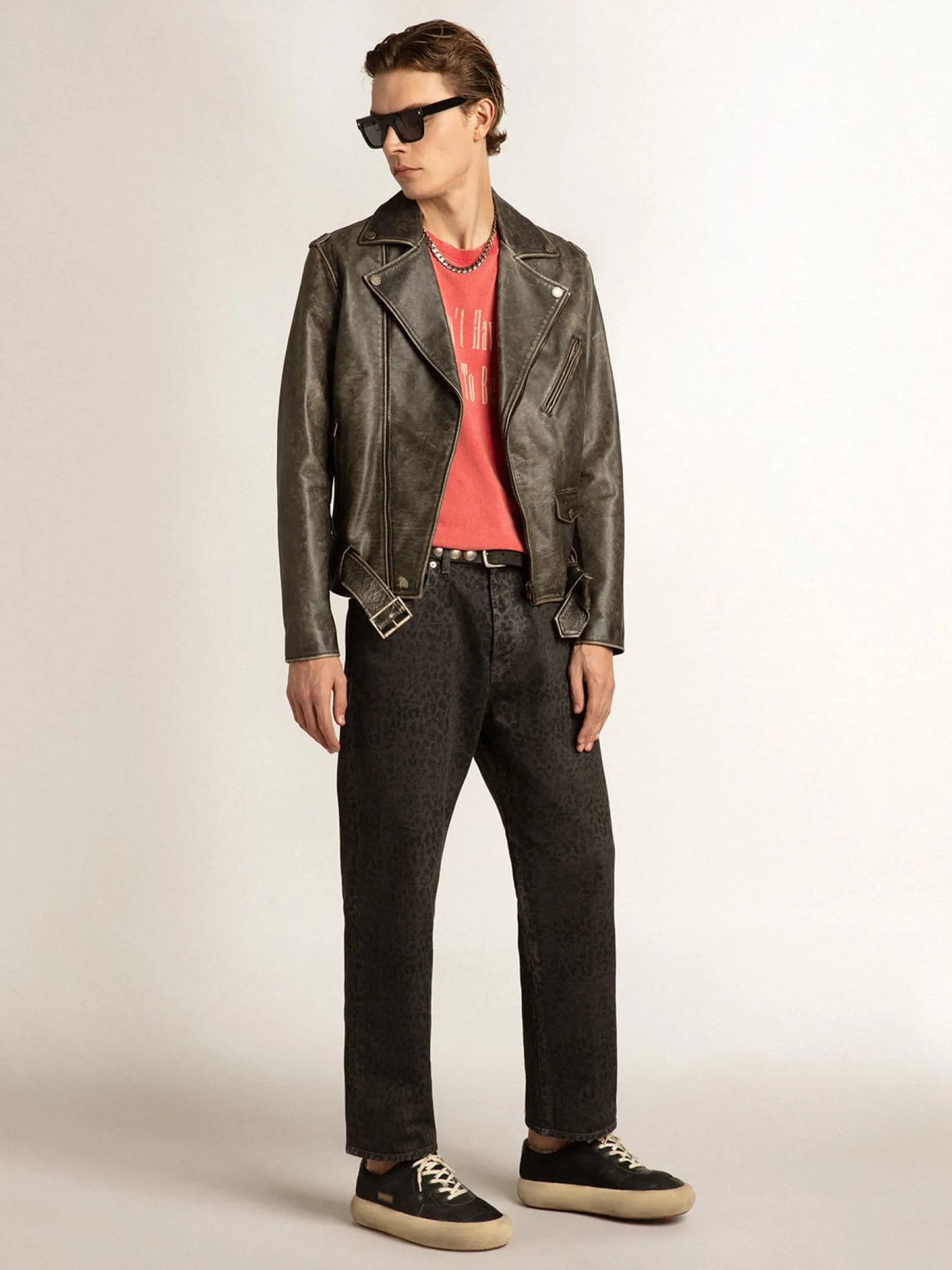 Sale Golden Goose Calça jeans cinza masculina com estampa de leopardo Cor: cinza