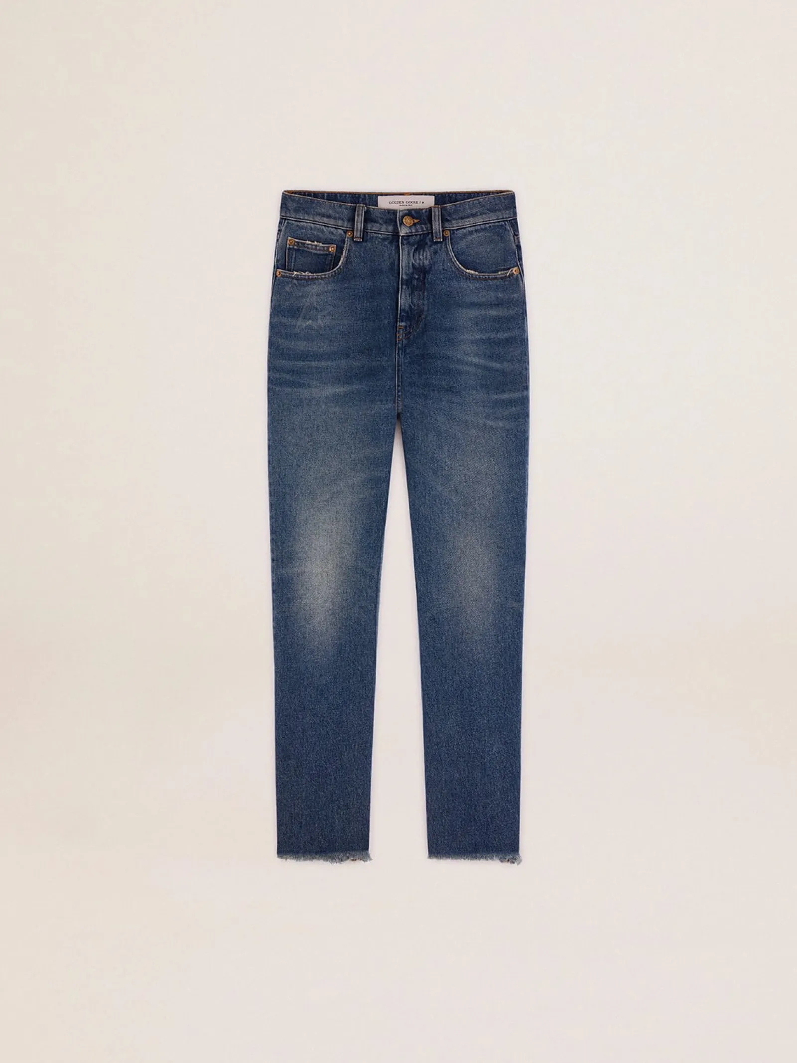 New Golden Goose Calça jeans cropped flare feminina com lavagem média Cor: azul