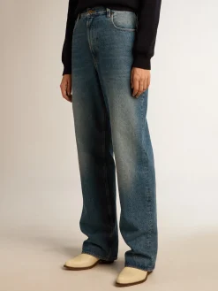 Flash Sale Golden Goose Calça jeans feminina com lavagem média Cor: azul