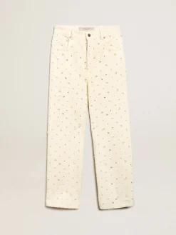 Clearance Golden Goose Calça jeans Kim Coleção Journey de algodão branco sujo com motivos de losangos e aplicação de pérolas e cristais Cor: branco sujo