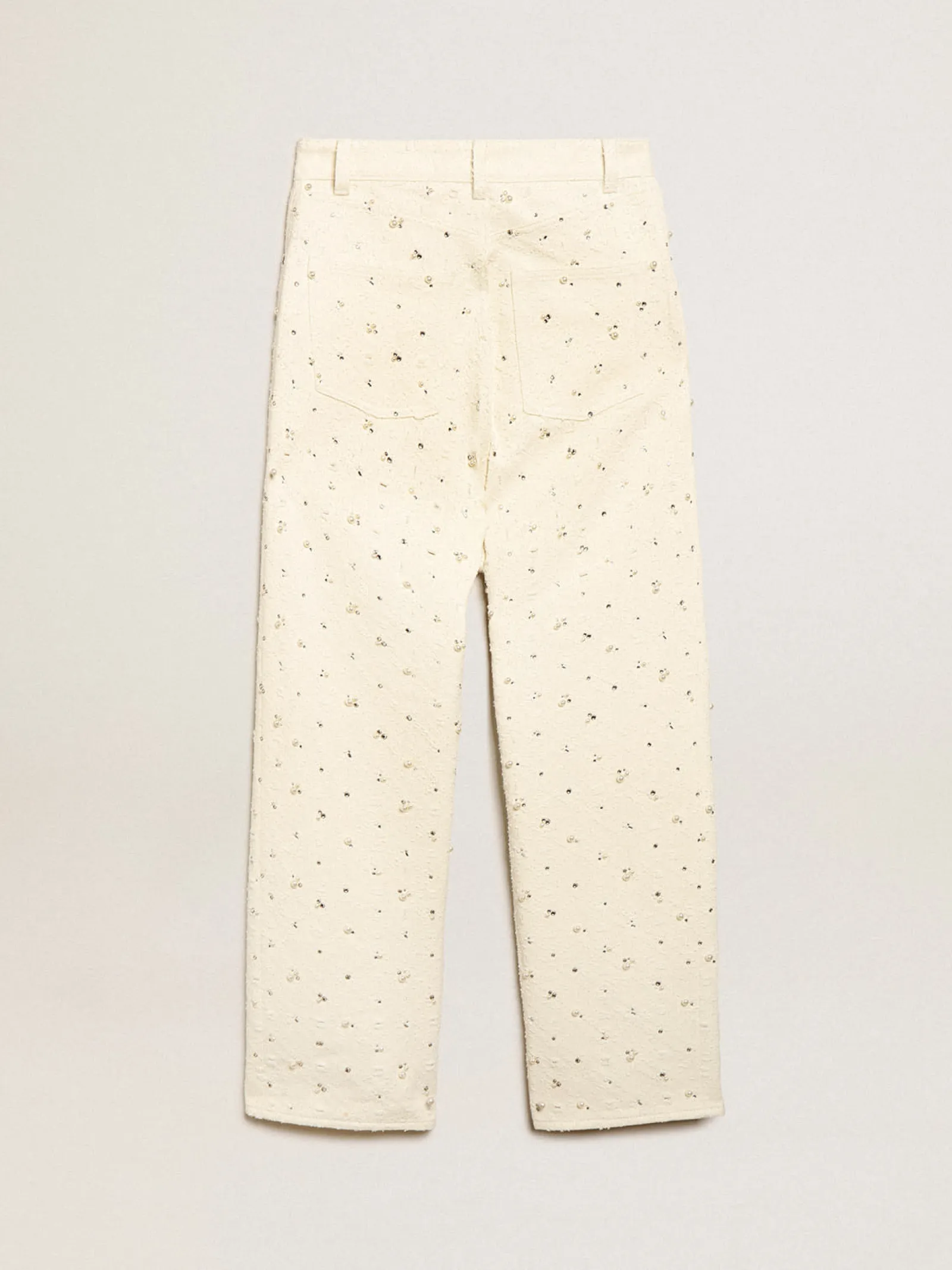 Clearance Golden Goose Calça jeans Kim Coleção Journey de algodão branco sujo com motivos de losangos e aplicação de pérolas e cristais Cor: branco sujo