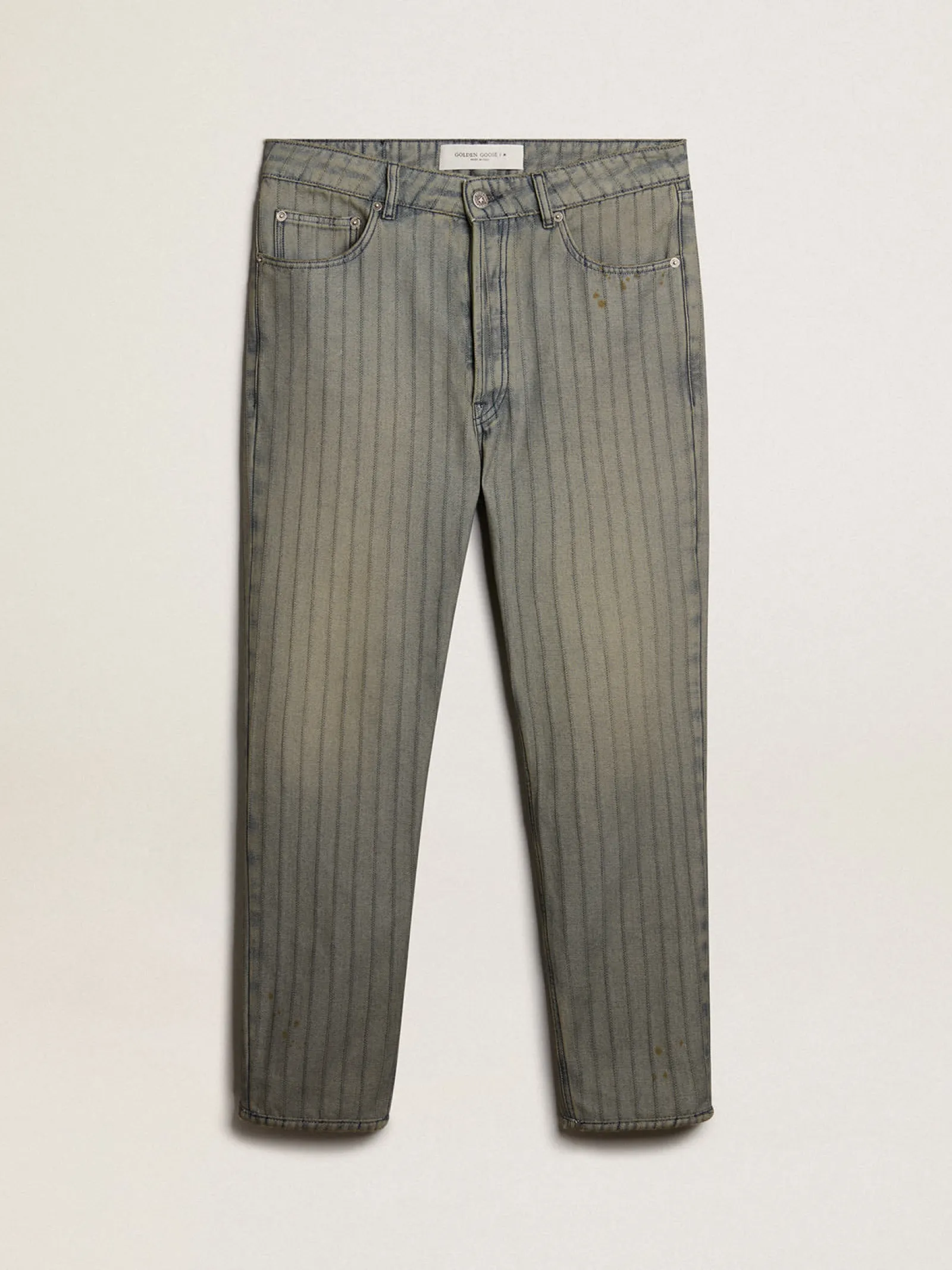 Outlet Golden Goose Calça jeans masculina listrada cinza Coleção Journey