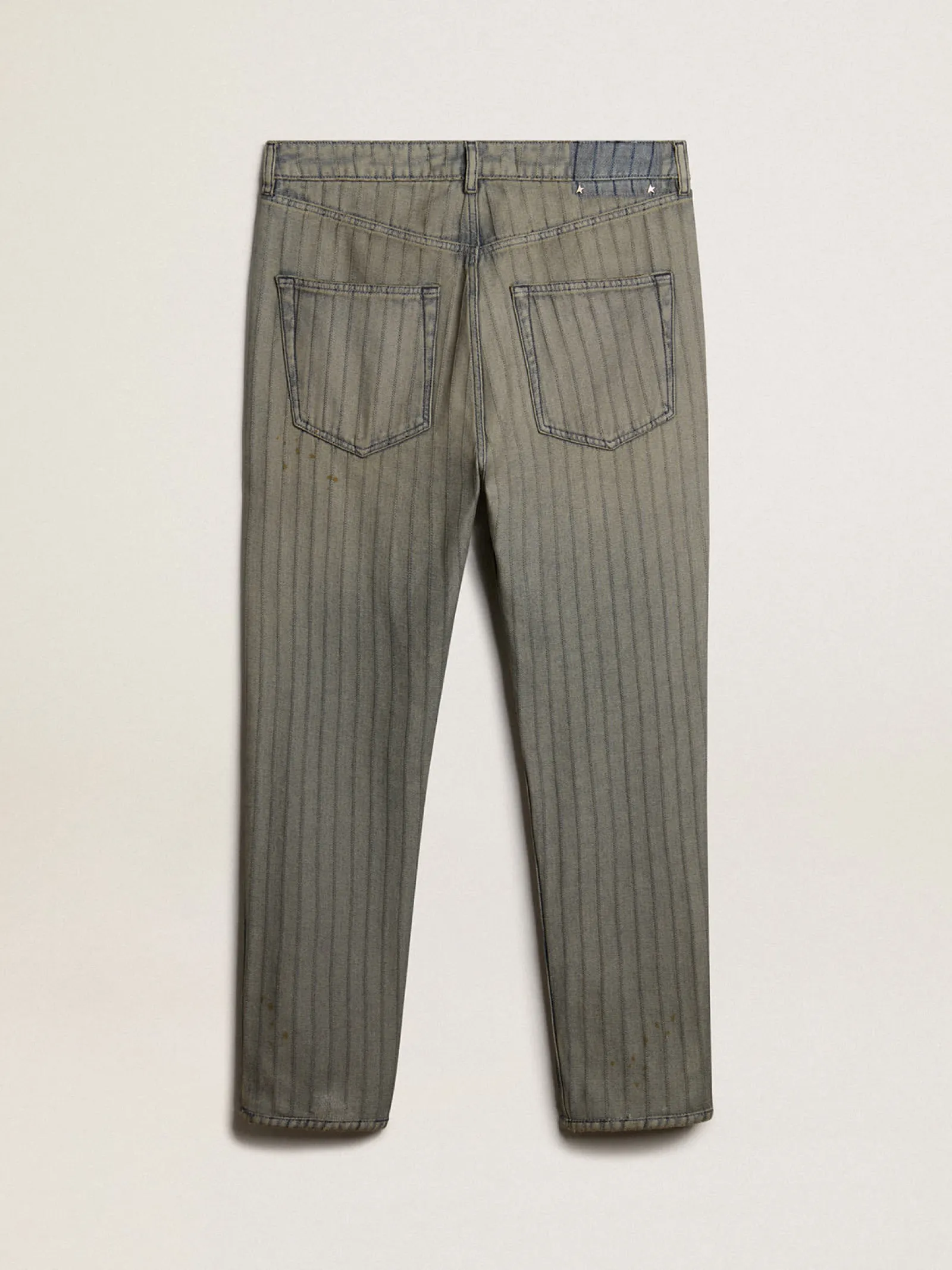 Outlet Golden Goose Calça jeans masculina listrada cinza Coleção Journey