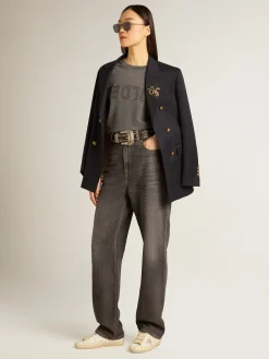 Discount Golden Goose Calça jeans preta feminina com bolso impresso Cor: preto