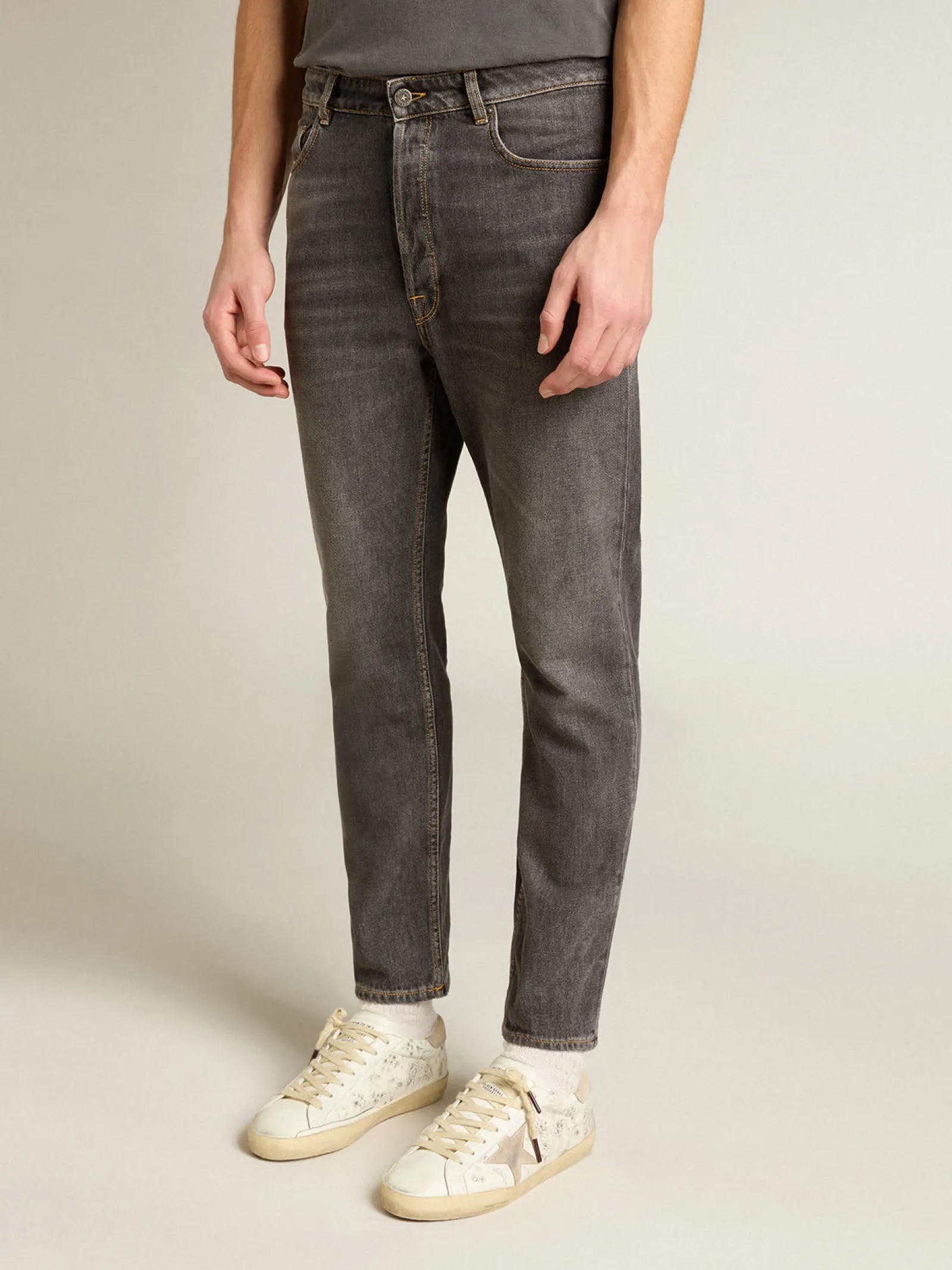 Hot Golden Goose Calça jeans preta masculina com bolso impresso Cor: preto