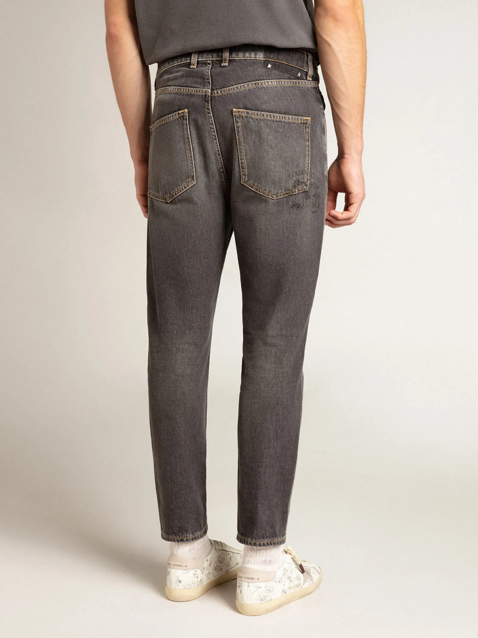 Hot Golden Goose Calça jeans preta masculina com bolso impresso Cor: preto