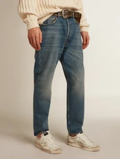 Best Sale Golden Goose Calça jeans slim masculina com lavagem média Cor: azul