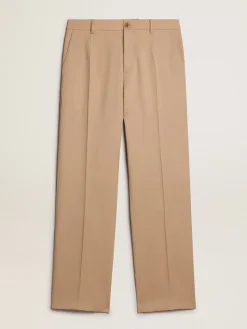 Hot Golden Goose Calça masculina de gabardine de lã cor areia Golden Collection