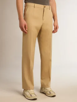 Hot Golden Goose Calça masculina de gabardine de lã cor areia Golden Collection