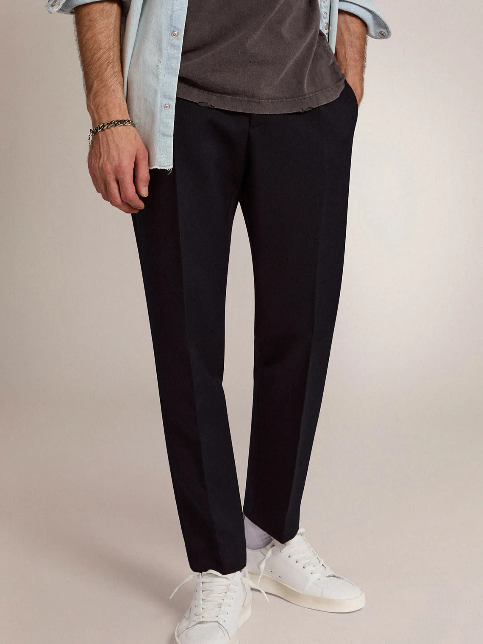 Store Golden Goose Calça masculina de lã azul-escura Cor: azul-escuro