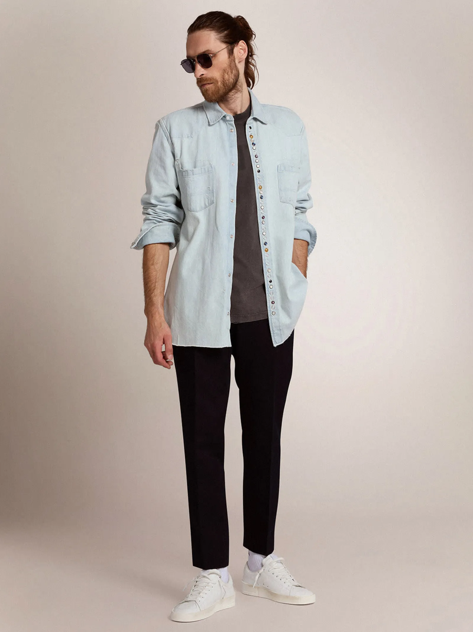 Store Golden Goose Calça masculina de lã azul-escura Cor: azul-escuro