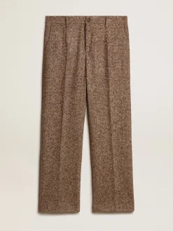 Discount Golden Goose Calça masculina de misto lã e seda bege e marrom Coleção Journey