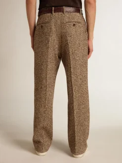 Discount Golden Goose Calça masculina de misto lã e seda bege e marrom Coleção Journey