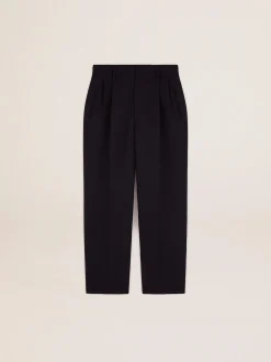 Shop Golden Goose Calça masculina de perna larga de lã azul-escura Cor: azul-escuro