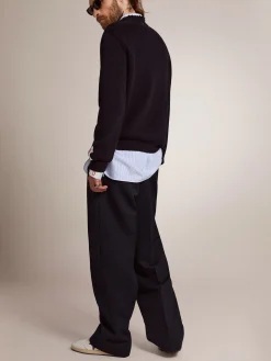 Shop Golden Goose Calça masculina de perna larga de lã azul-escura Cor: azul-escuro