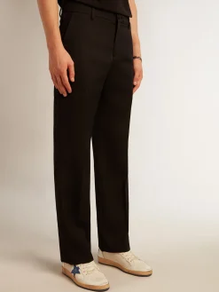 Discount Golden Goose Calça smoking masculina em gabardine de lã preta Coleção Journey