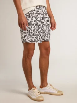 Discount Golden Goose Calção boxer com estampa branca e preta all-over Coleção Resort