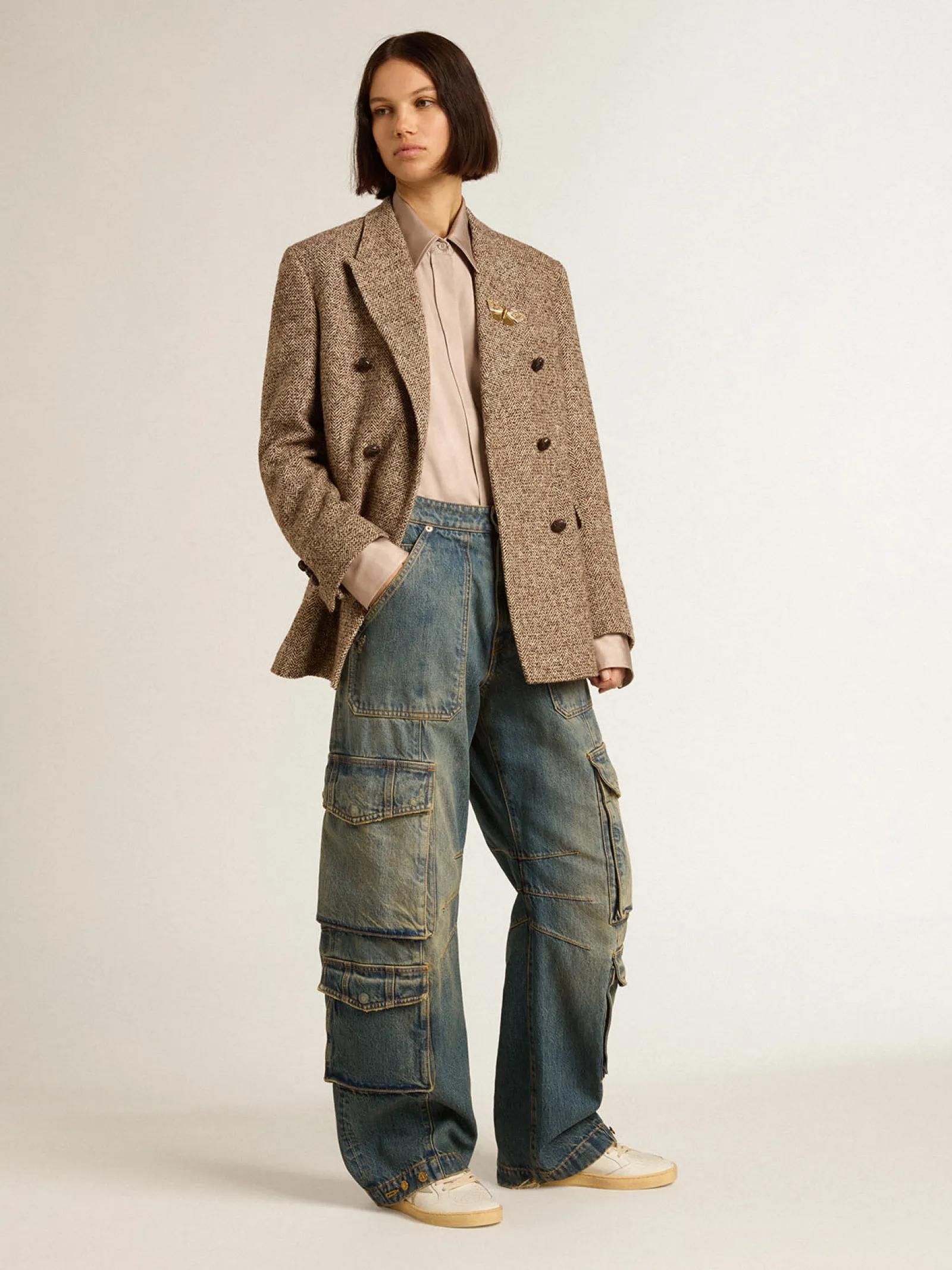 Outlet Golden Goose Camisa boyfriend de viscose rosa pó Coleção Journey