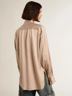 Outlet Golden Goose Camisa boyfriend de viscose rosa pó Coleção Journey