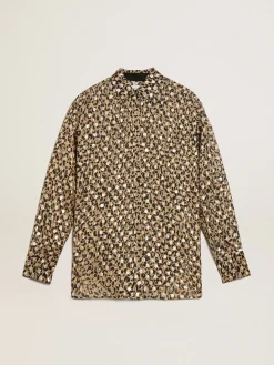 Clearance Golden Goose Camisa boyfriend feminina com estampa animal print e fio coupé dourado Golden Collection