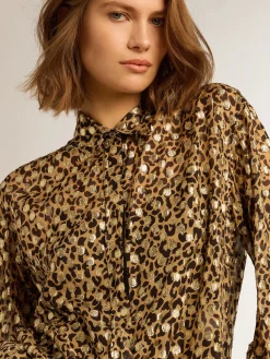 Clearance Golden Goose Camisa boyfriend feminina com estampa animal print e fio coupé dourado Golden Collection
