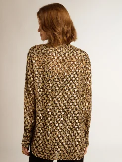 Clearance Golden Goose Camisa boyfriend feminina com estampa animal print e fio coupé dourado Golden Collection