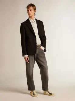 Flash Sale Golden Goose Camisa branca masculina de viscose com estampa de listras finas pretas Coleção Journey