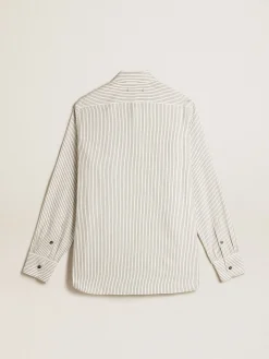 Flash Sale Golden Goose Camisa branca masculina de viscose com estampa de listras finas pretas Coleção Journey