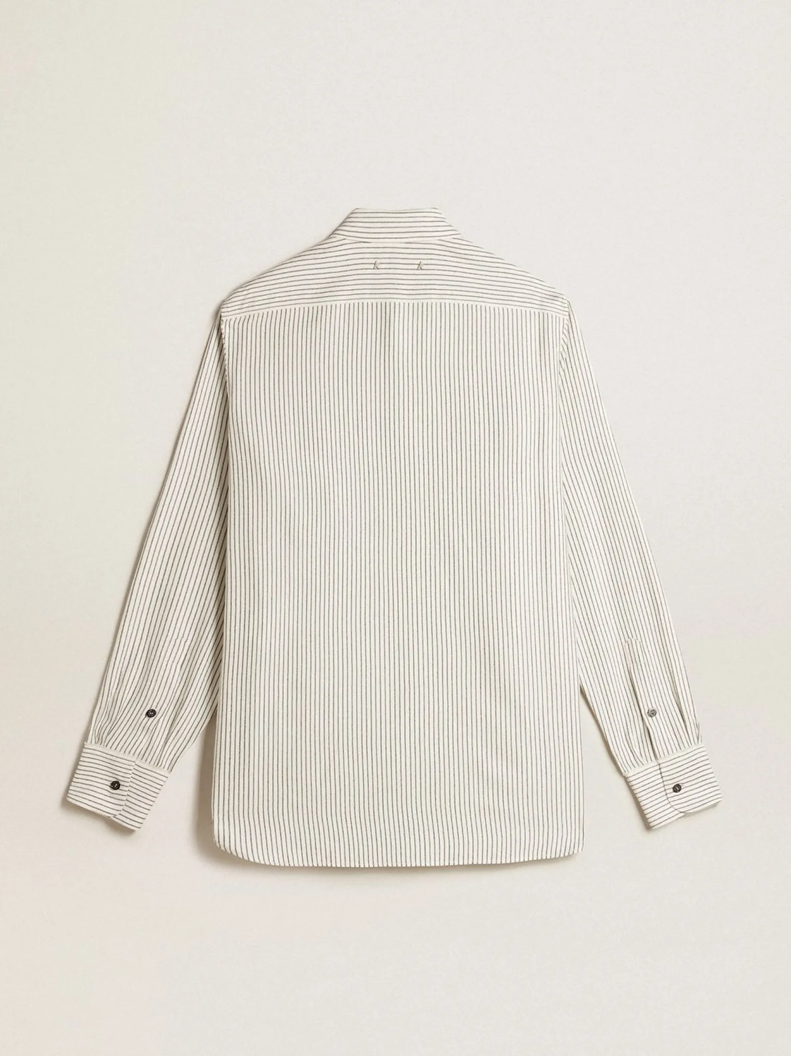 Flash Sale Golden Goose Camisa branca masculina de viscose com estampa de listras finas pretas Coleção Journey