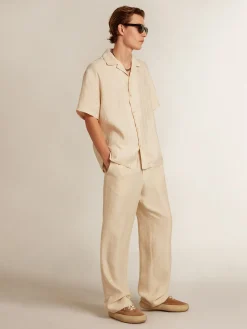 Cheap Golden Goose Camisa de linho de manga curta cor de pergaminho Cor: pergaminho