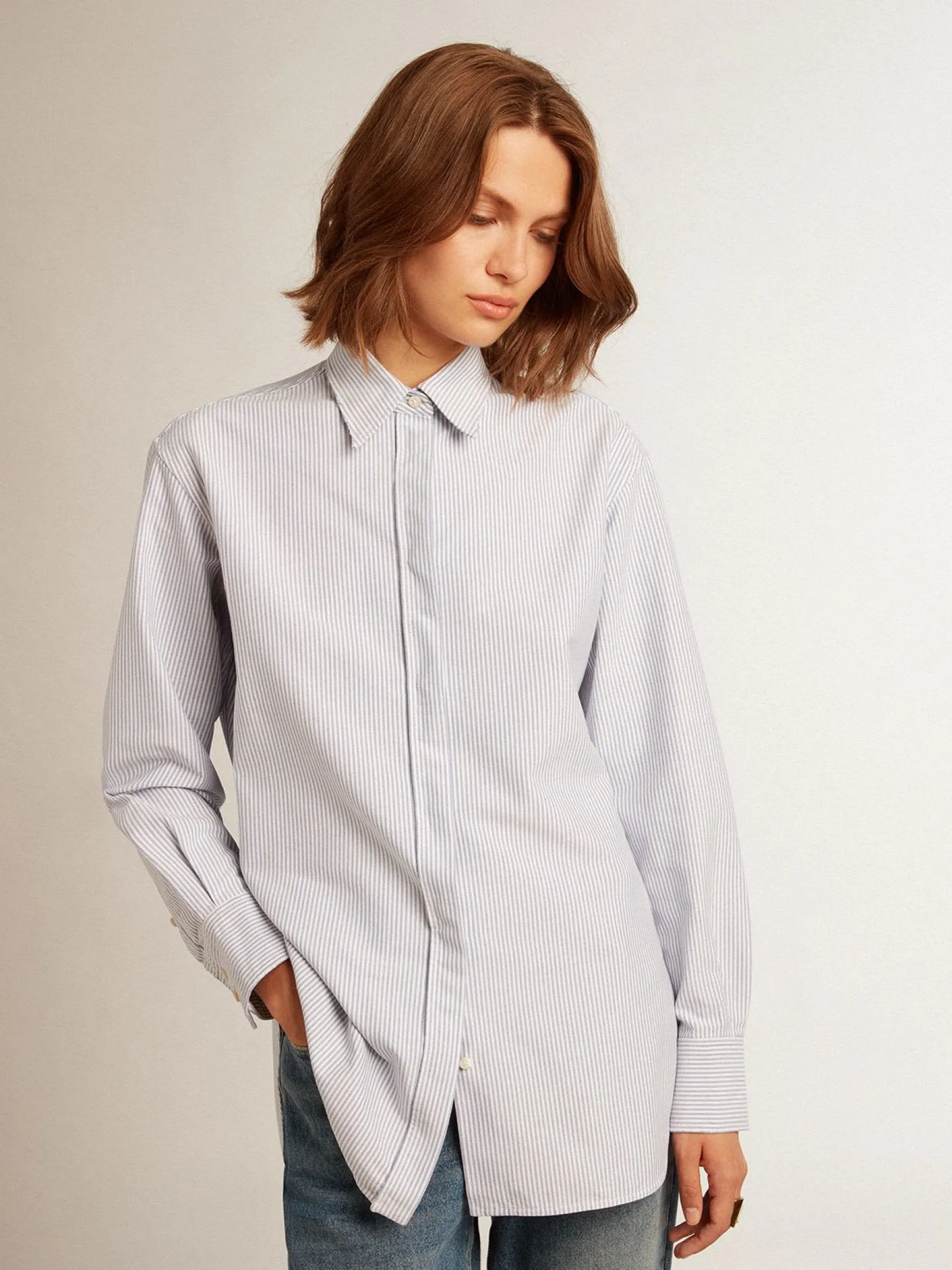 Sale Golden Goose Camisa feminina com listras finas Golden Collection