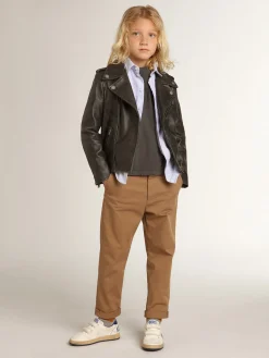 Outlet Golden Goose Camisa infantil masculina com listras azuis Golden Collection