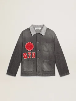 Sale Golden Goose Camisa jeans preta com patch Cor: preto