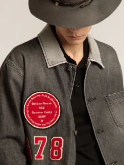 Sale Golden Goose Camisa jeans preta com patch Cor: preto
